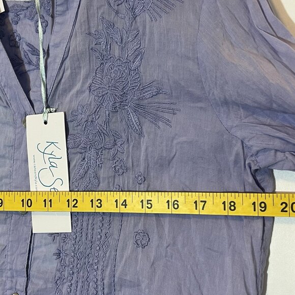 Kyla Seo Anthropologie Blouse Shirt Top Embroidered Small Purple Floral V Neck - Picture 5 of 12